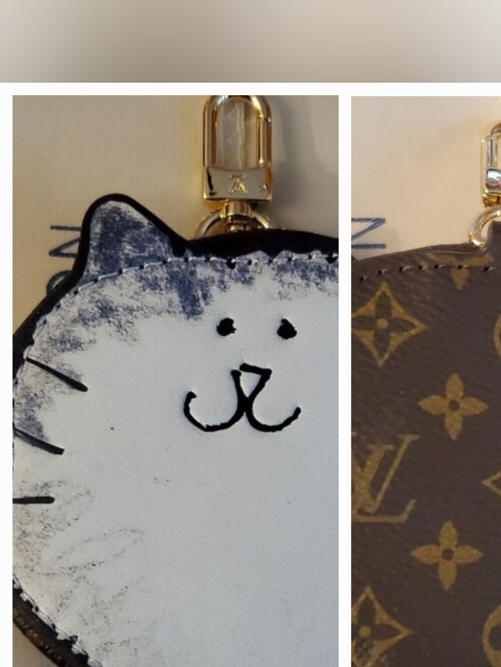 White and Black Cat Face Shaped Mini Zip Pouch with Gold Clip